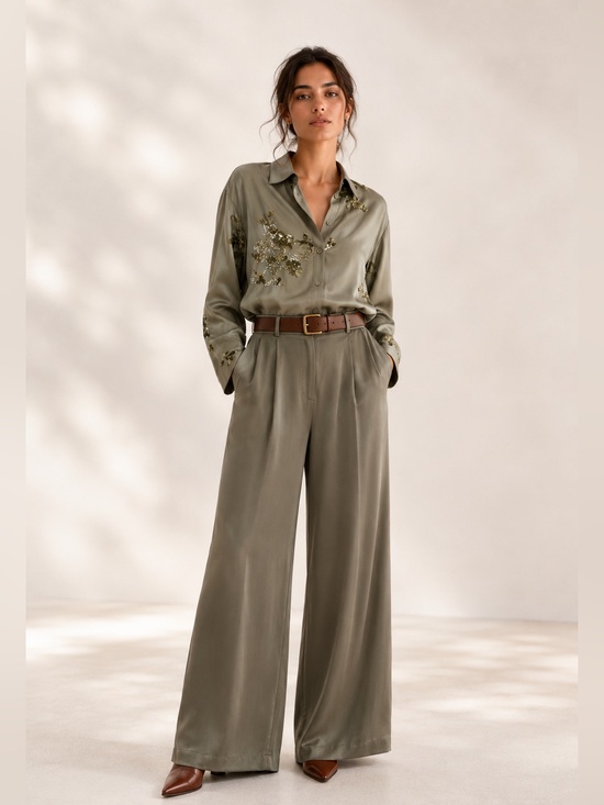 Ever New Pants - Ever New Lustrous satin Wide-Leg Pants size 10P